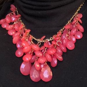 Pink Jeweled Statement Necklace - Gold Chain - 9” chain